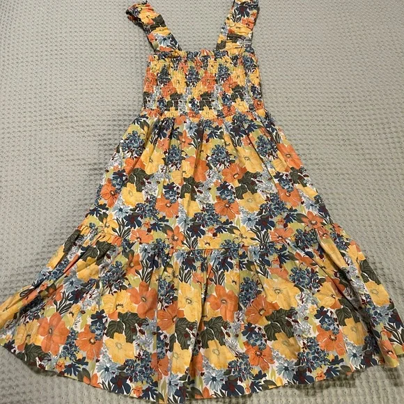 Floral smoked Dress in blue Orange and Yellow - Picture 1 of 2